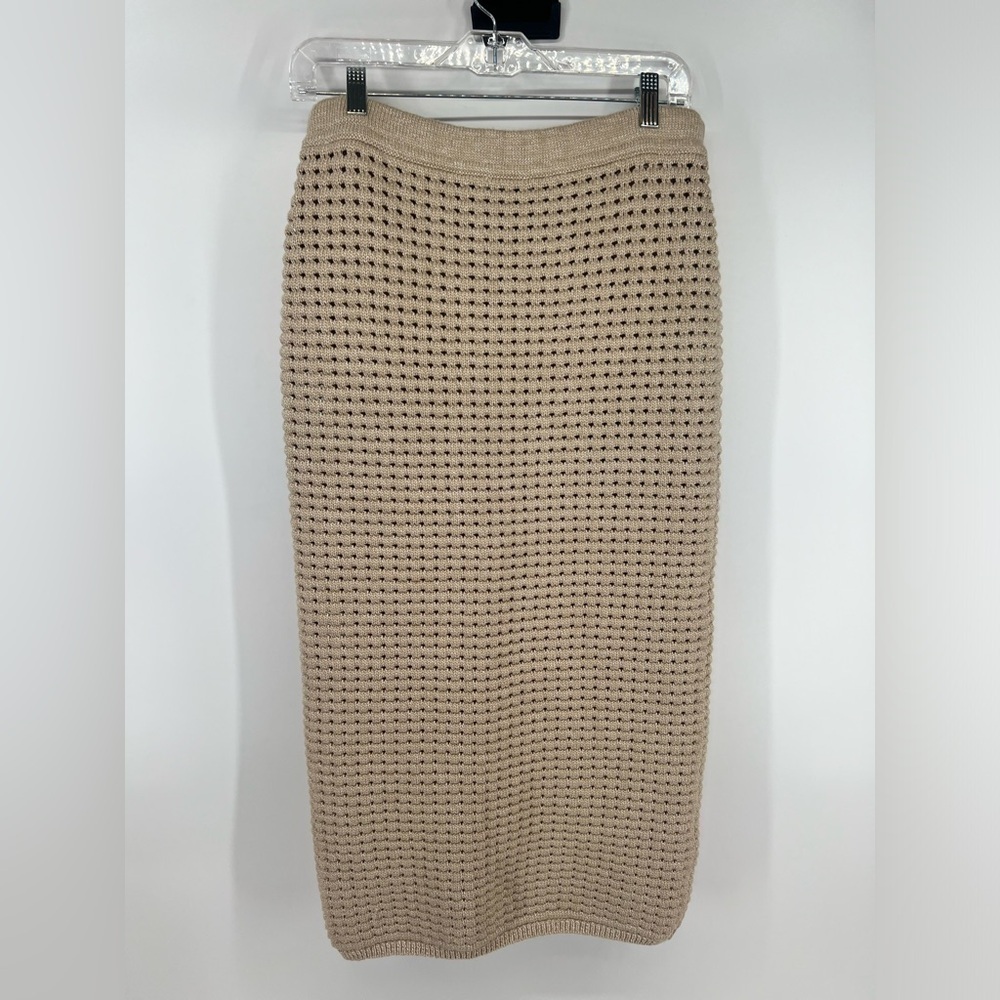 NWT Gianni Bini Tan Crochet Edie Skirt Set Halter Top Natural Midi Skirt L Large - Picture 4 of 15